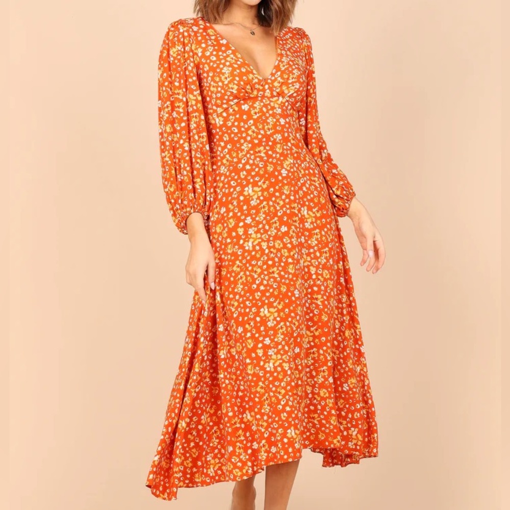 Orange Floral Long Sleeve Maxi Dress- Petal & Pup Aron Long Sleeve Maxi Dress
